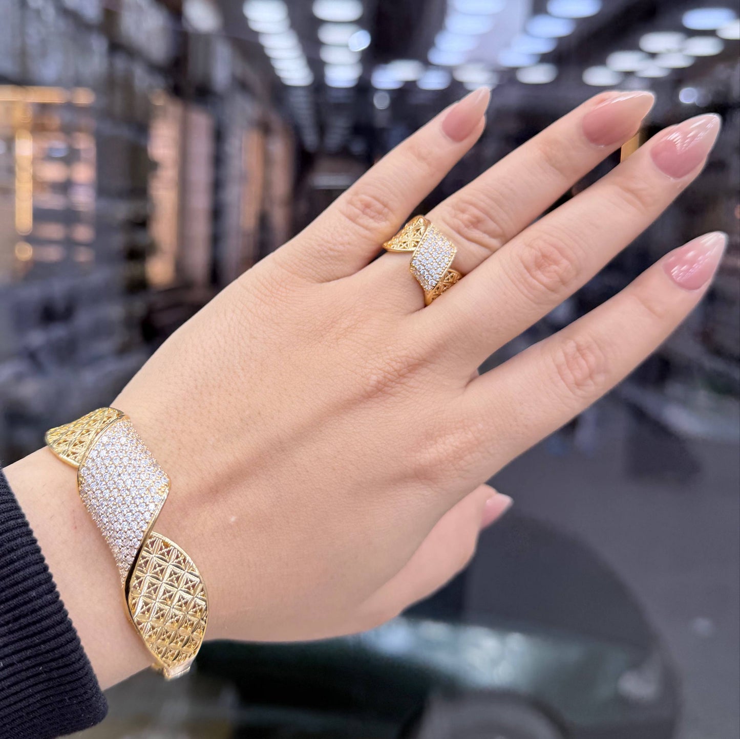 Bracelet & Ring Set Chinese Gold with Zircon Stones S1