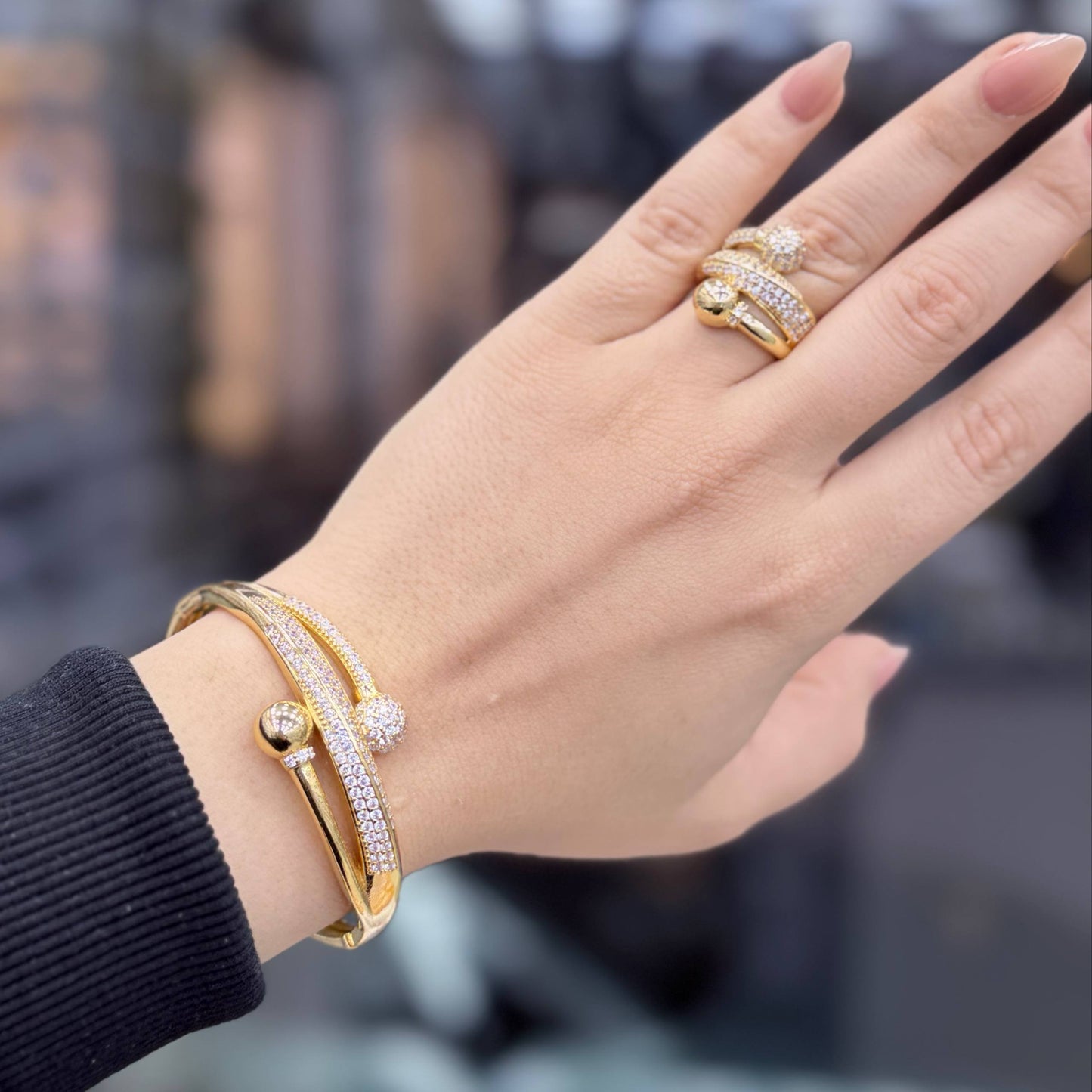 Bracelet & Ring Set Chinese Gold with Zircon Stones S1