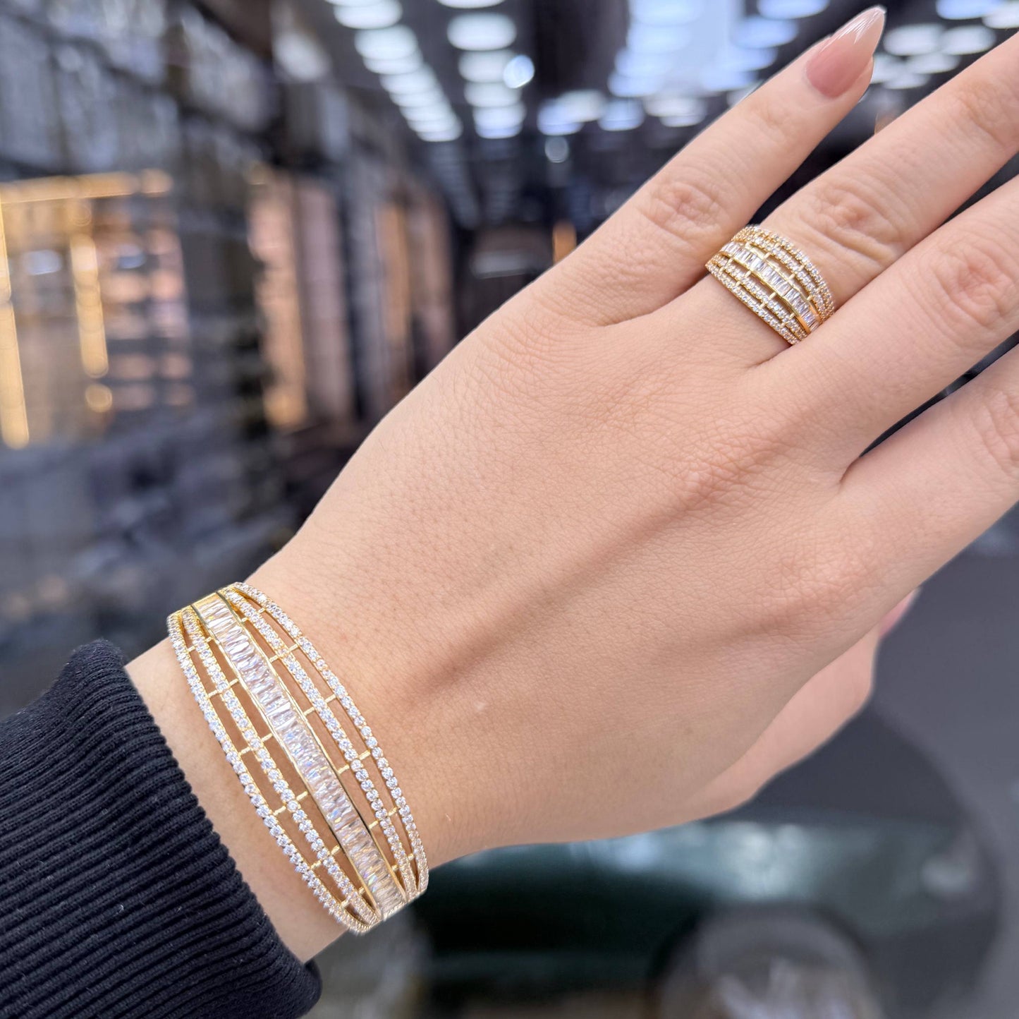 Bracelet & Ring Set Chinese Gold with Zircon Stones S1