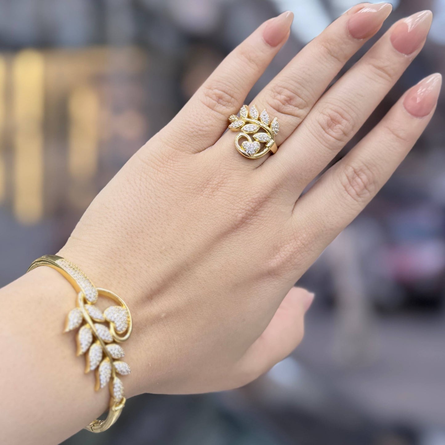 Bracelet & Ring Set Chinese Gold with Zircon Stones S1