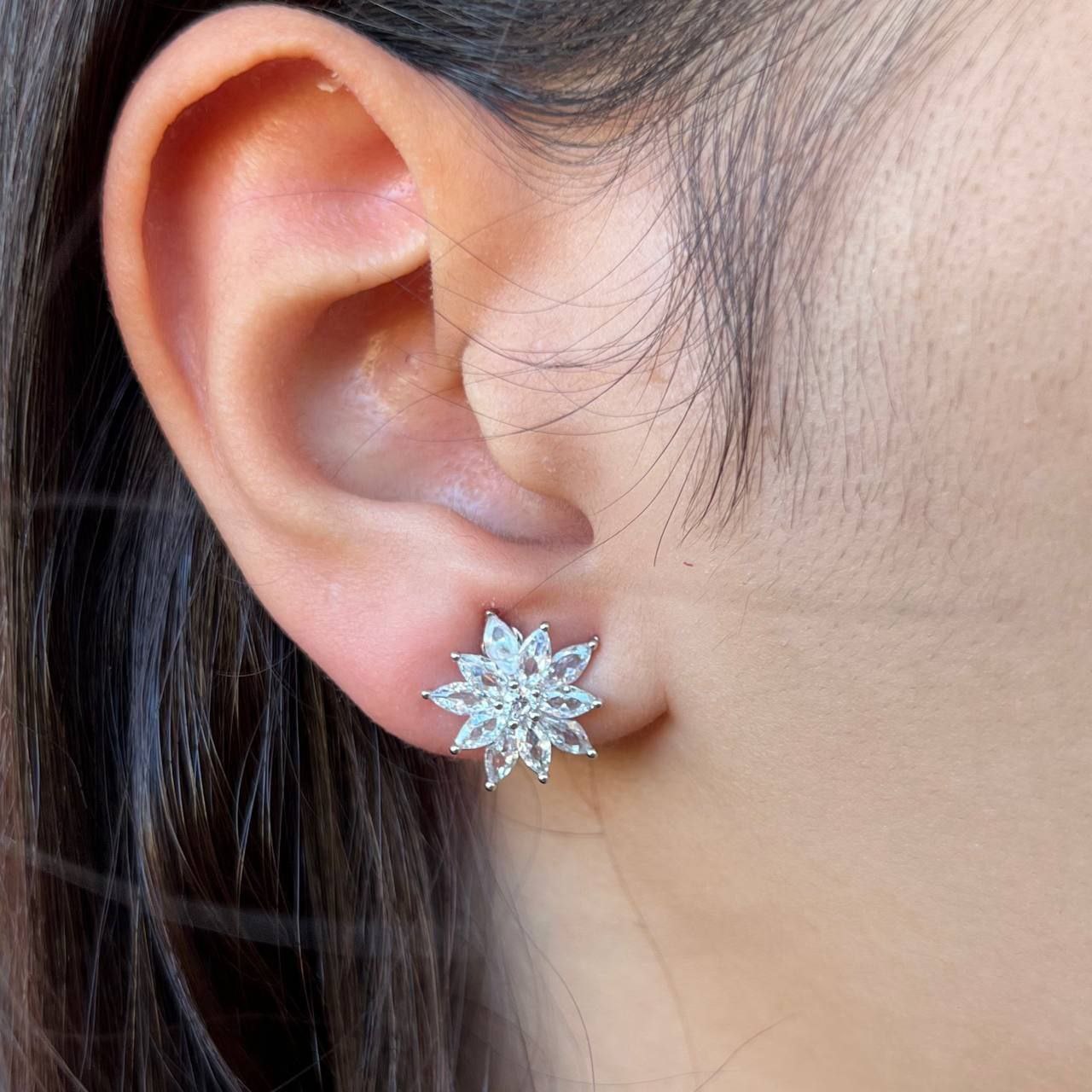 Clip-On Evening Earrings Gold Plated Zircon Stones S1