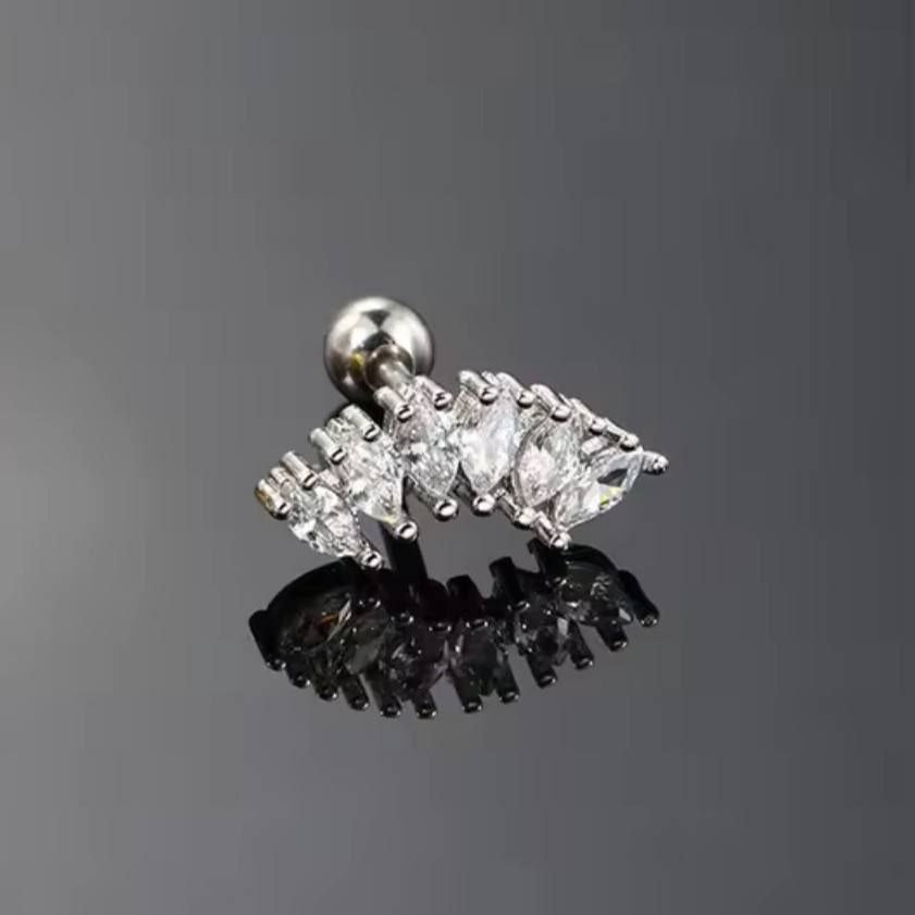 Ball Back Piercing Stainless Steel 316 Bar with Zircon Stones S1