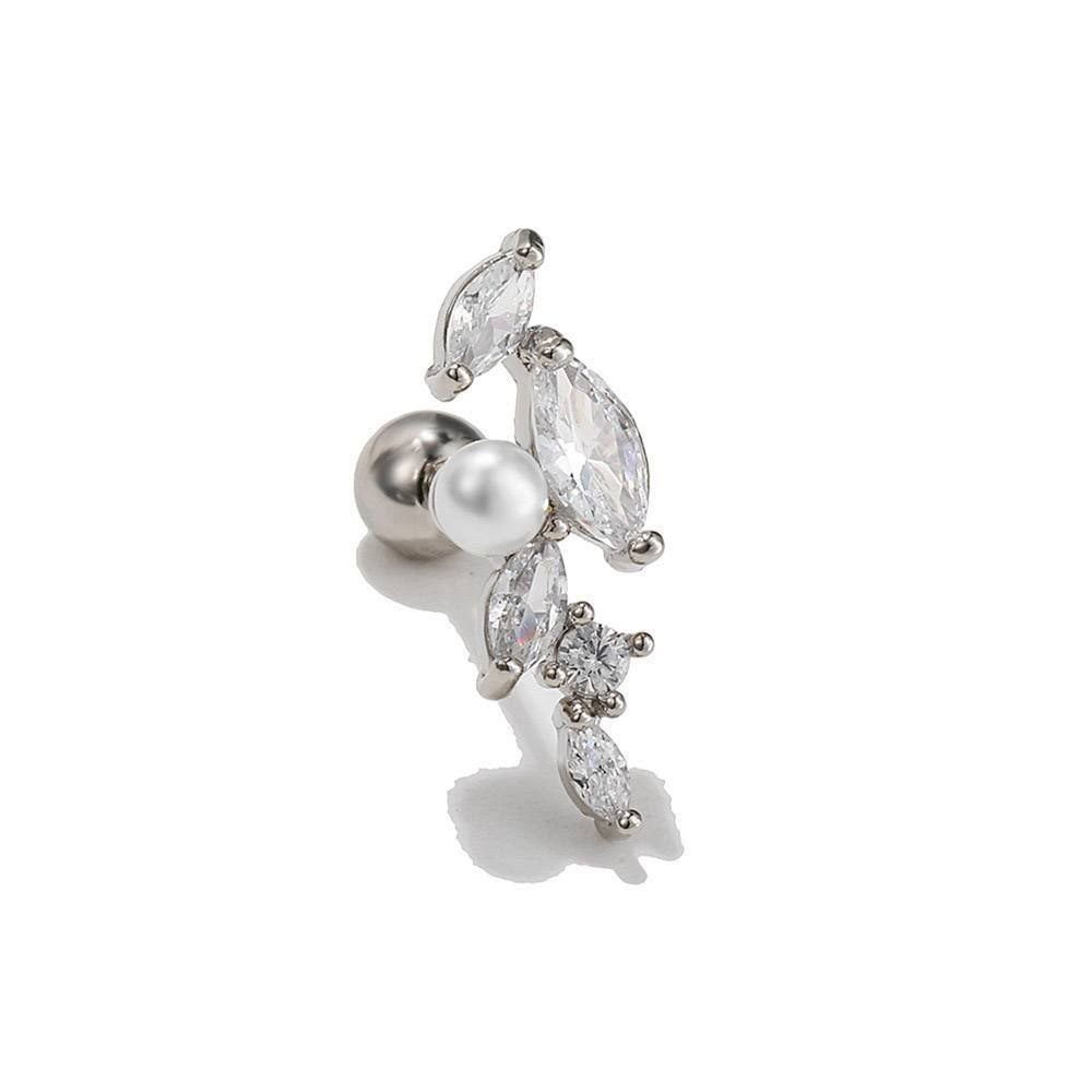 Ball Back Piercing Stainless Steel 316 Bar with Zircon Stones S1