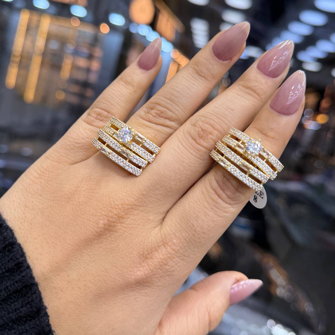 Chinese Gold Twin Rings with Zircon Stones S1