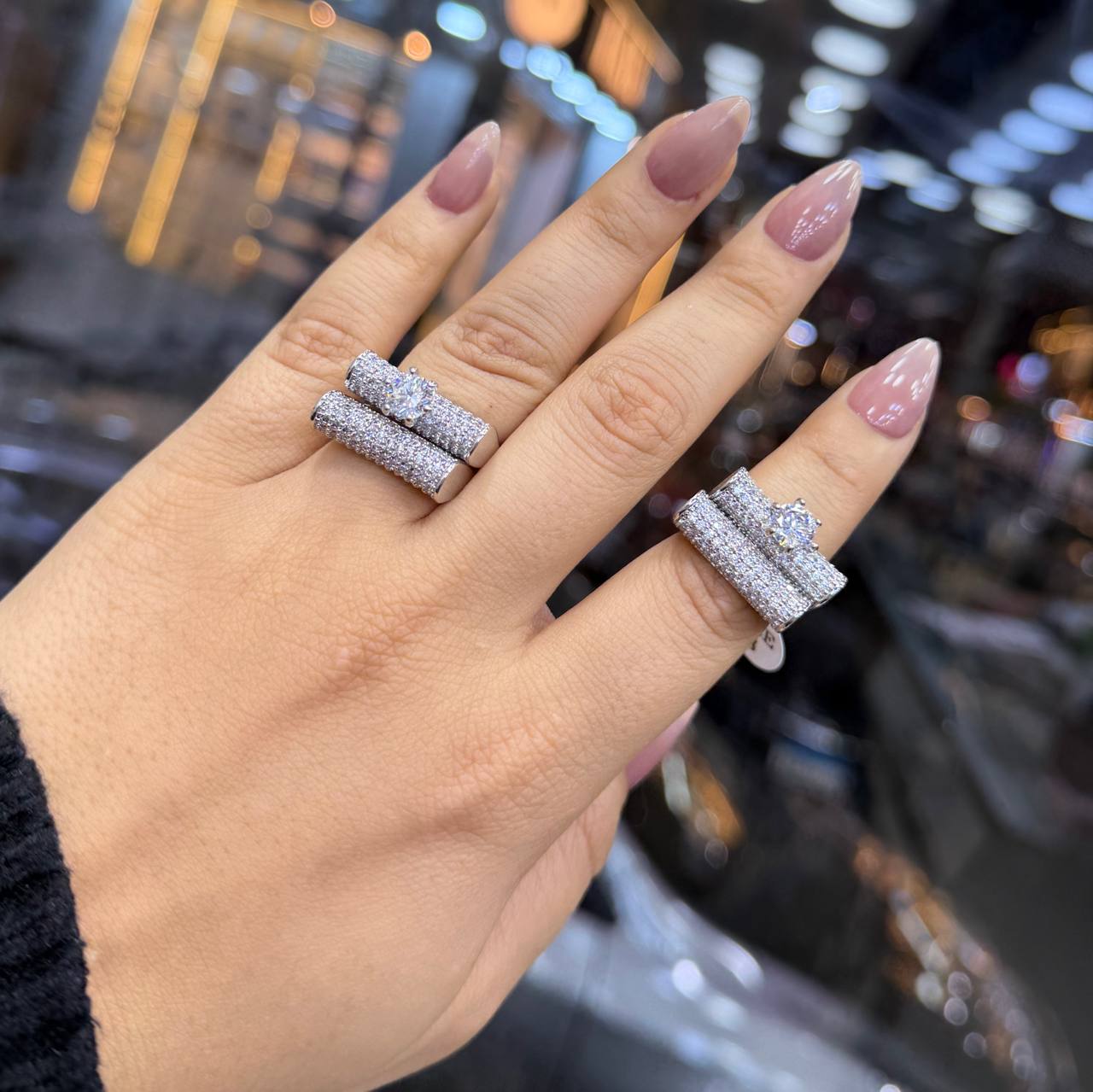 Chinese Gold Twin Rings with Zircon Stones S1