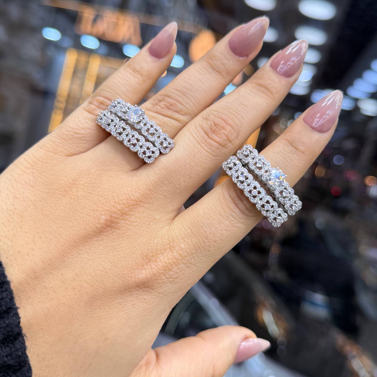 Chinese Gold Twin Rings with Zircon Stones S1