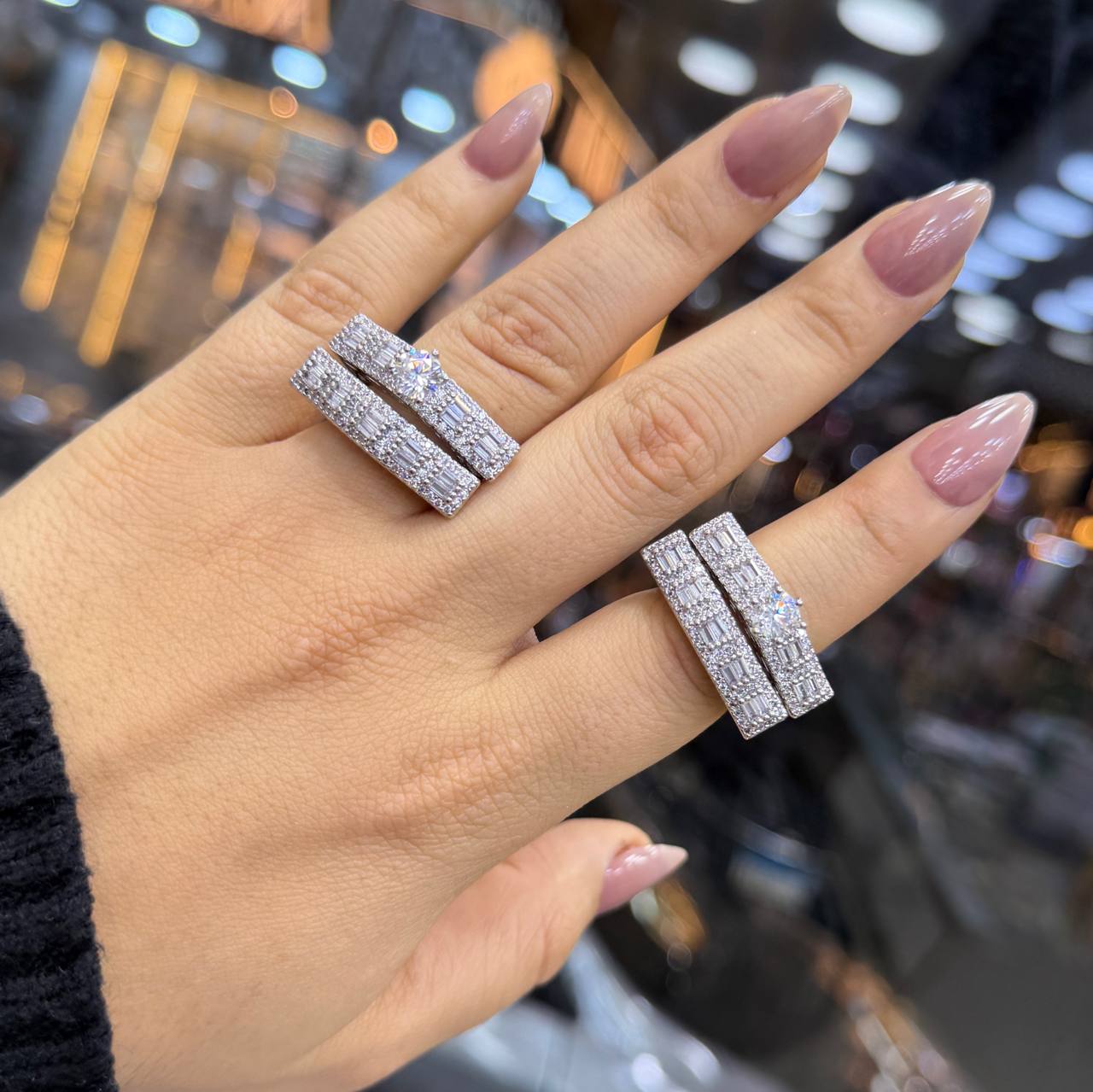 Chinese Gold Twin Rings with Zircon Stones S1