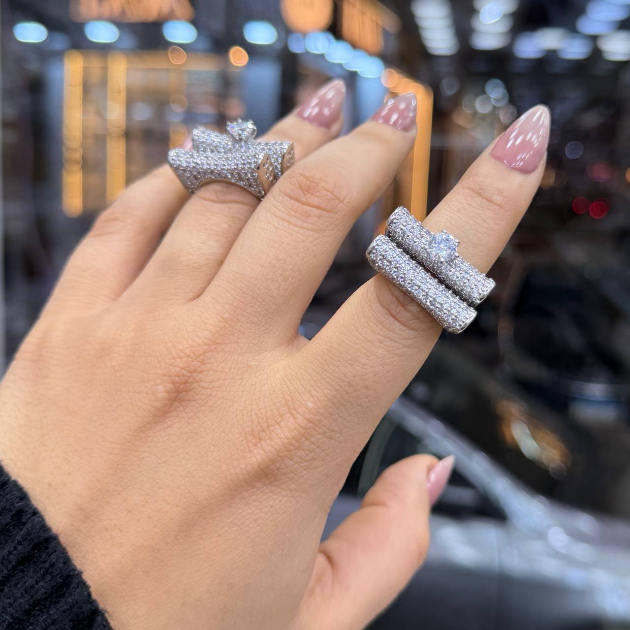 Chinese Gold Twin Rings with Zircon Stones S1