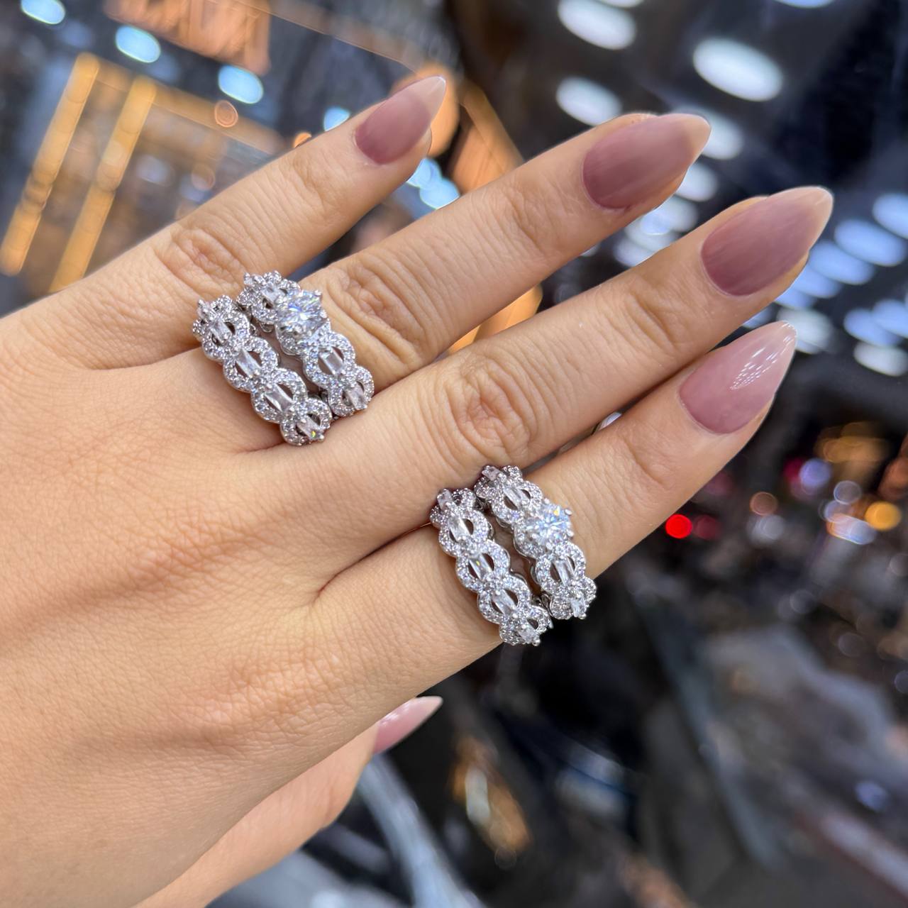 Chinese Gold Twin Rings with Zircon Stones S1