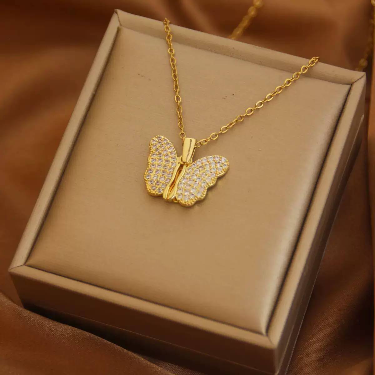 Butterfly Necklace – Pure 316 Stainless Steel with Chinese Gold Zircon Pendant S1