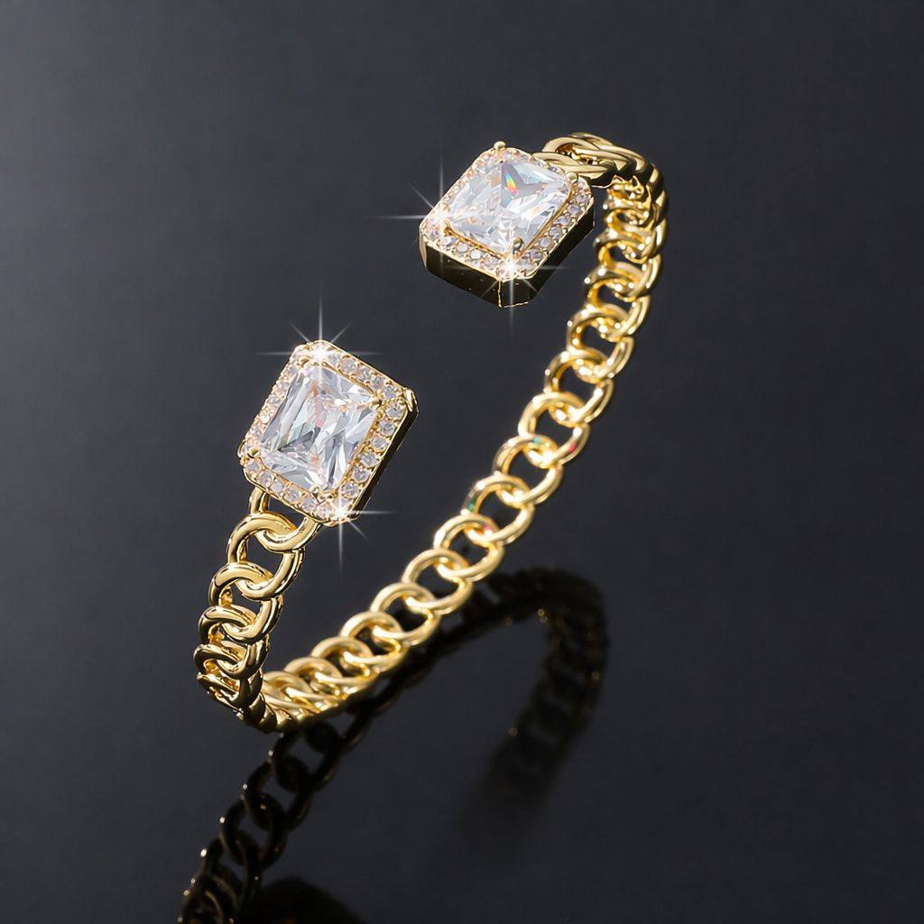 Free Size Chinese Gold Bracelet with Zircon Stones S1