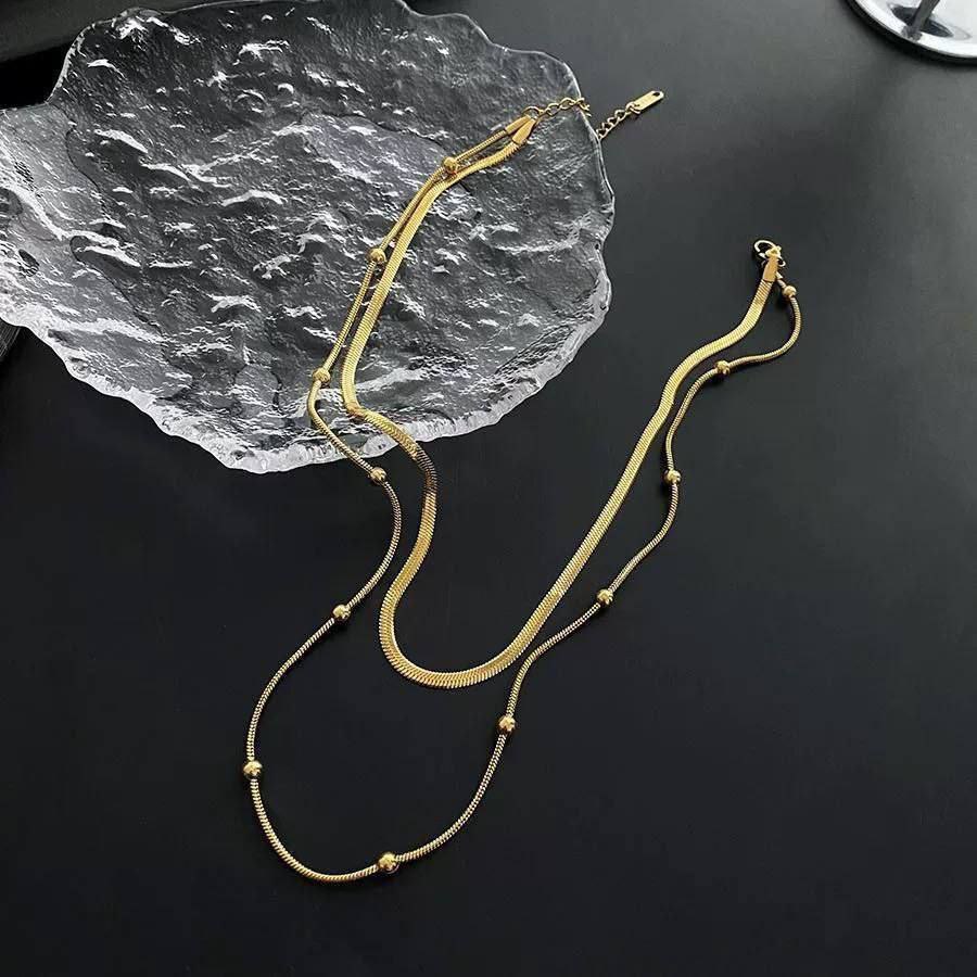 Double Layer Dil Al-Far Necklace with Snake Back – 316 Stainless Steel S1