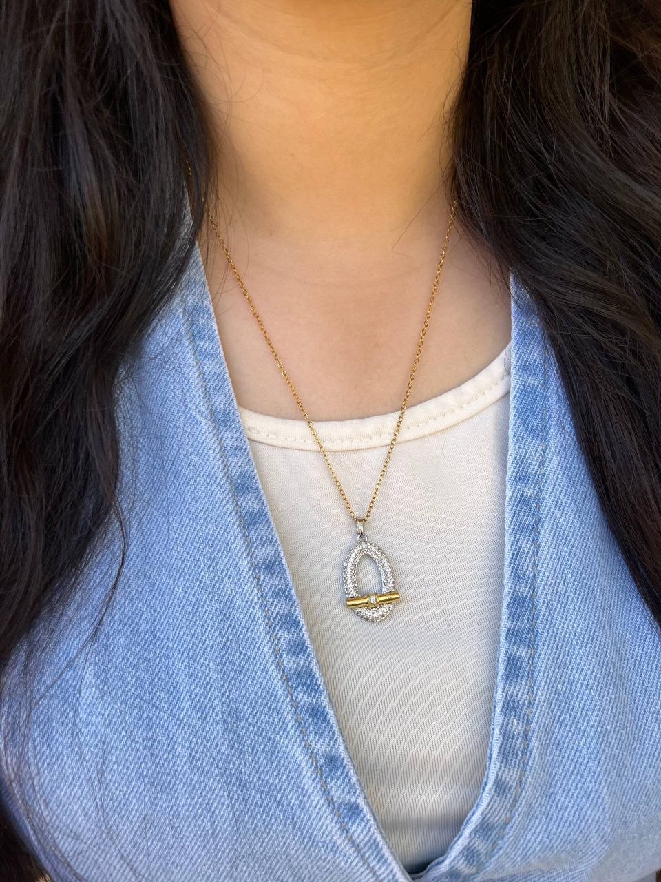 Pure 316 Stainless Steel Necklace with Chinese Gold Pendant and Zircon Stones S1