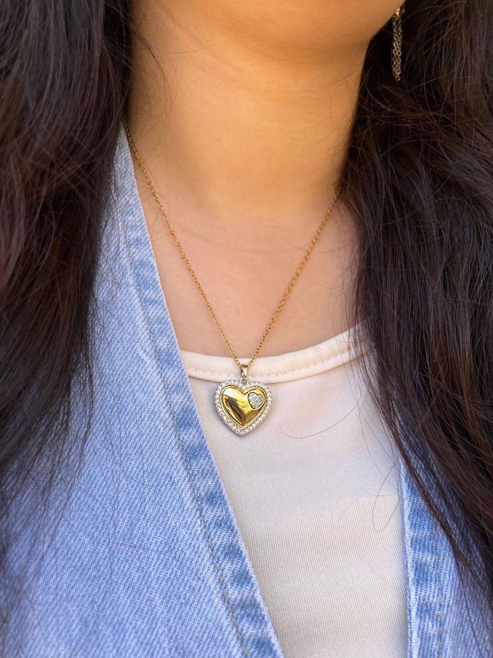 Pure 316 Stainless Steel Necklace with Chinese Gold Pendant and Zircon Stones S1