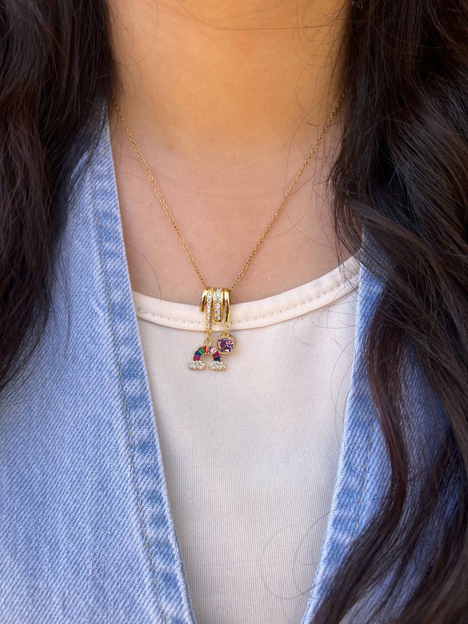 Pure 316 Stainless Steel Necklace with Chinese Gold Pendant and Zircon Stones S1