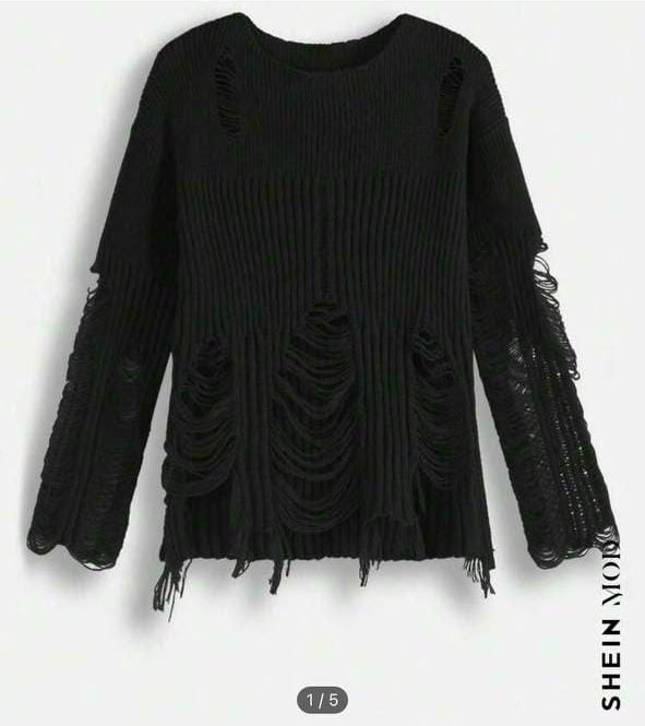 SHEIN MOD Asymmetrical Hem Distressed Knit Sweater