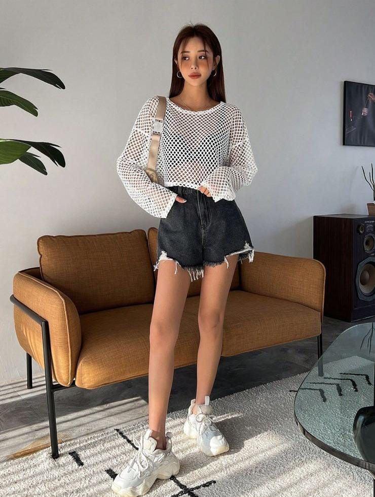 DAZY Hollow Out Drop Shoulder Crop Top Without Bra