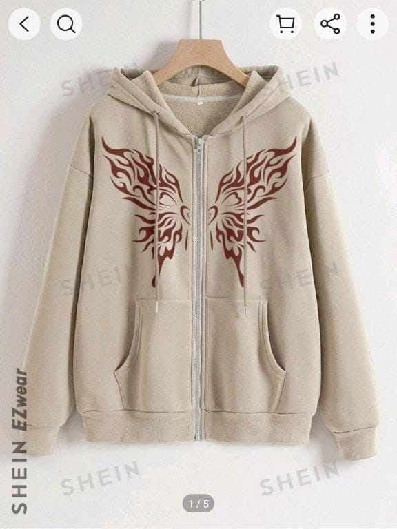 Butterfly Flame Print Zipper Hoodie