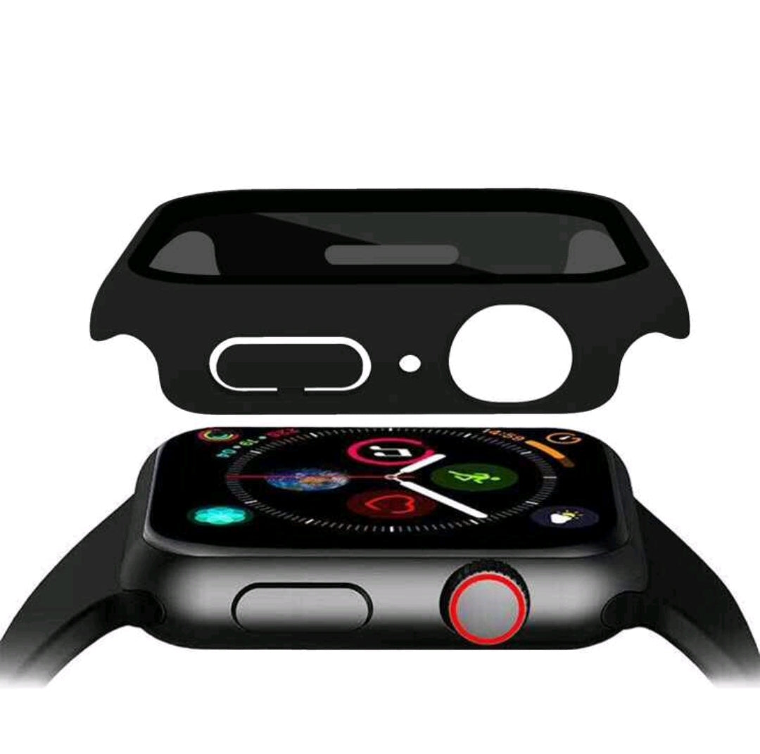 Matte Black Polycarbonate Protective Case with Tempered Glass Screen Protector for Apple Watch