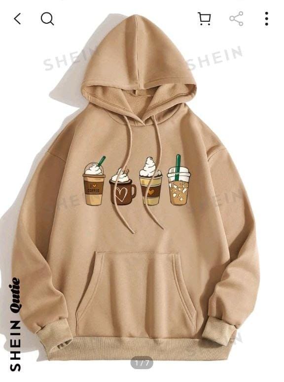 Coffee Print Casual Hoodie with Drawstring Hood – Shein