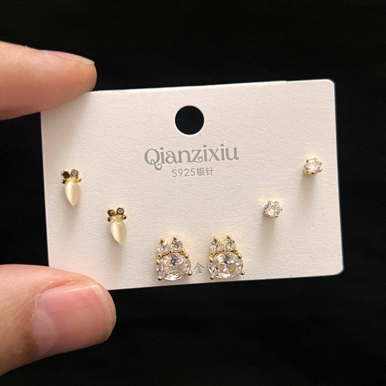 Chinese Gold Jewelry Set with Zircon Stones – 3 Pieces S1