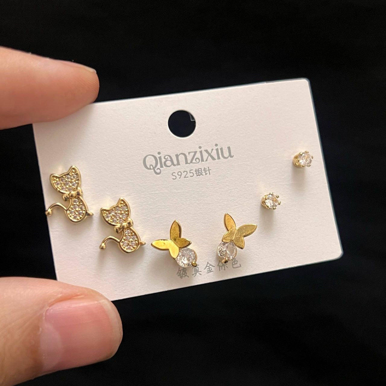 Chinese Gold Jewelry Set with Zircon Stones – 3 Pieces S1