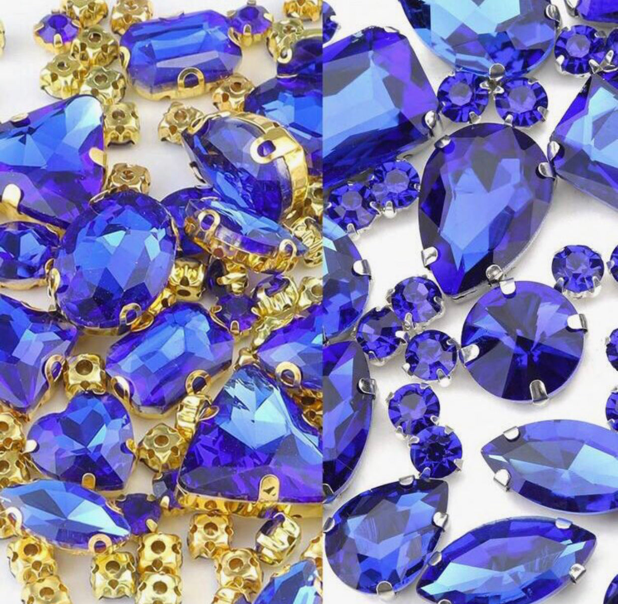 260-Piece Mixed Shape Blue Sew-On Rhinestones & Gemstones