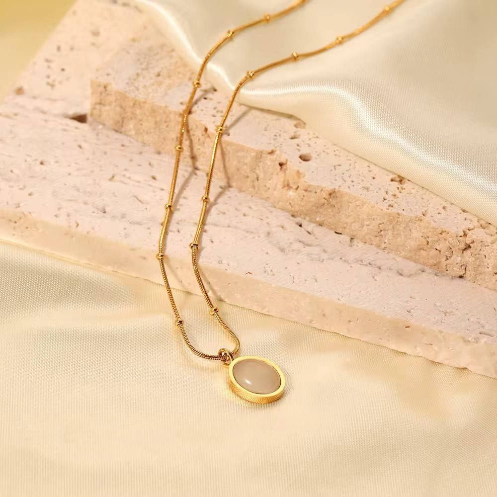 316L Pure Stainless Steel Necklace with Cut-Eye Stone – Pear-Shaped Pendant S1