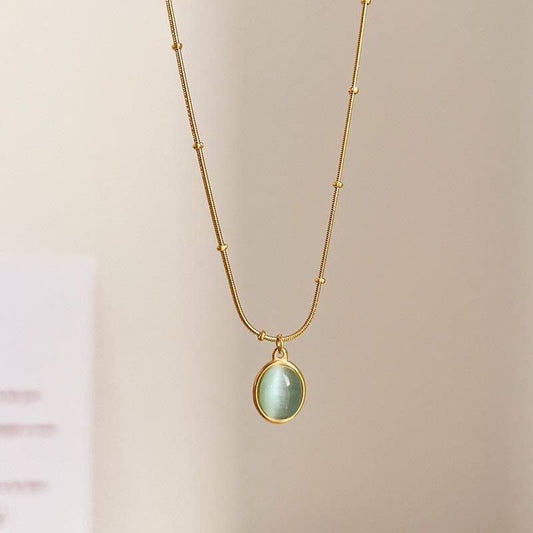 316L Pure Stainless Steel Necklace with Cut-Eye Stone – Pear-Shaped Pendant S1