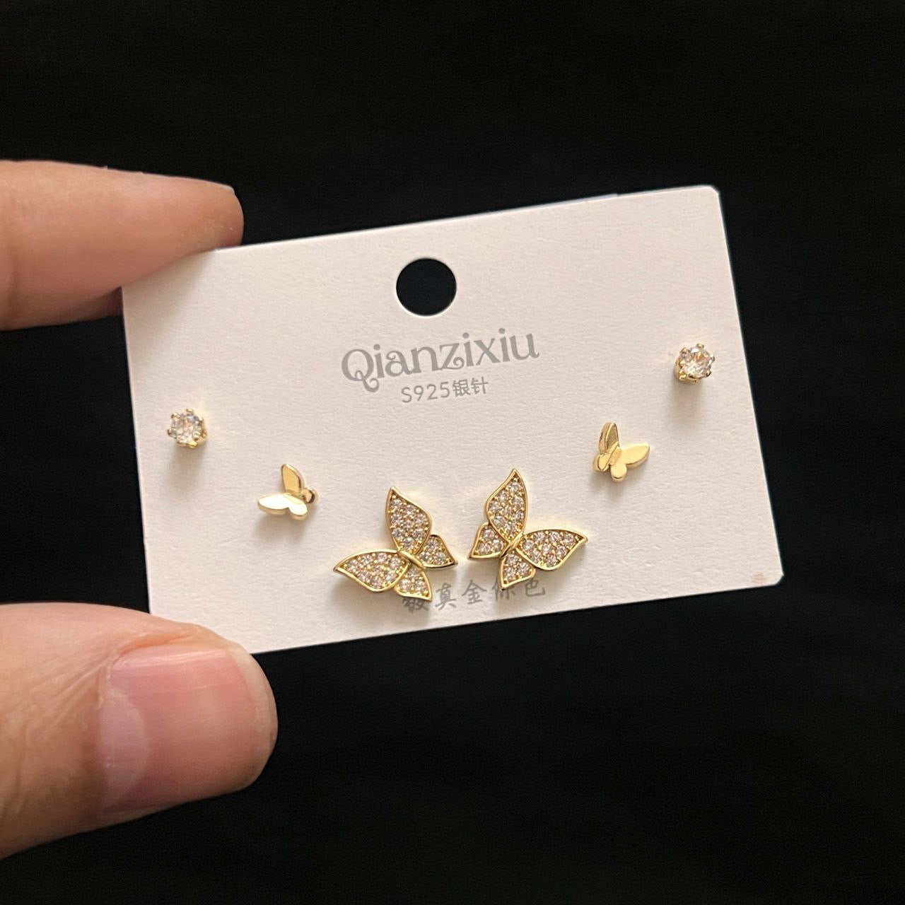Chinese Gold Jewelry Set with Zircon Stones – 3 Pieces S1