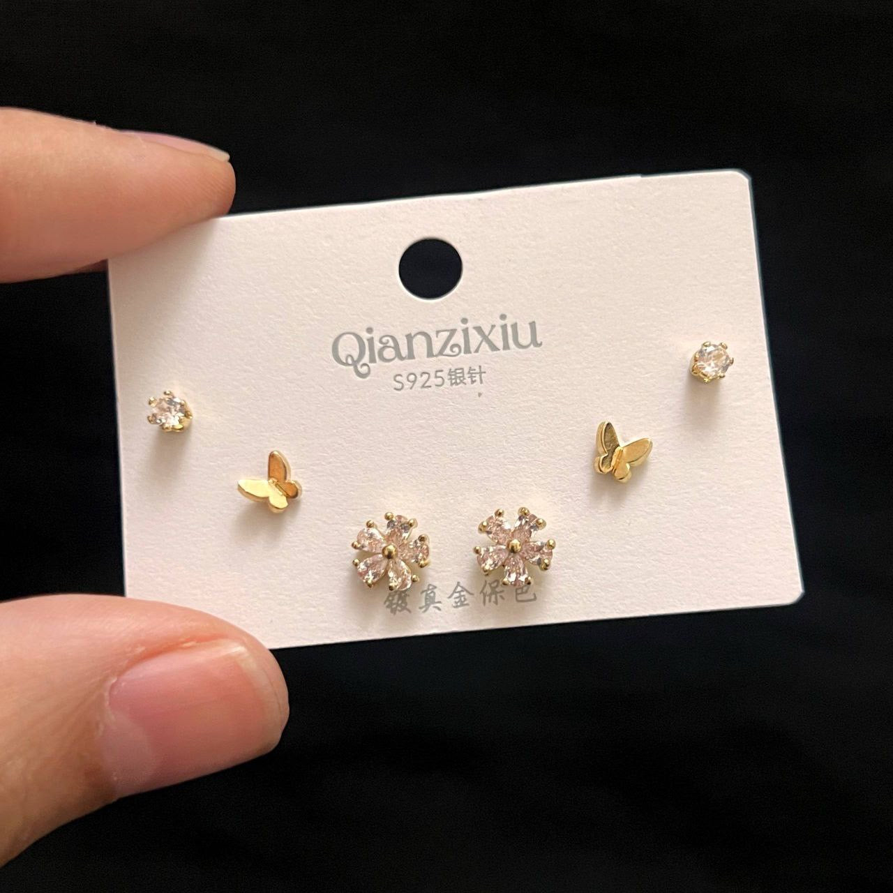 Chinese Gold Jewelry Set with Zircon Stones – 3 Pieces S1