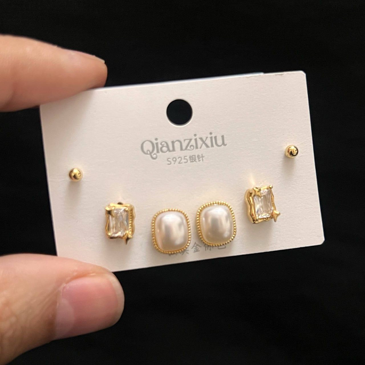 Chinese Gold Jewelry Set with Zircon Stones – 3 Pieces S1