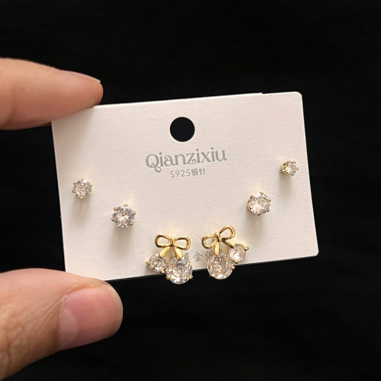 Chinese Gold Jewelry Set with Zircon Stones – 3 Pieces S1