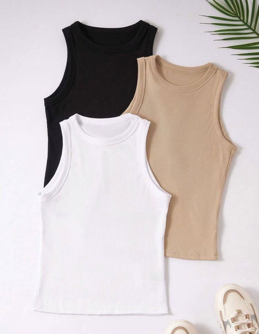 Flirla 3-Pack Ribbed Knit Tank Tops – Soft, Stretchy, Everyday Essentials - MH1165