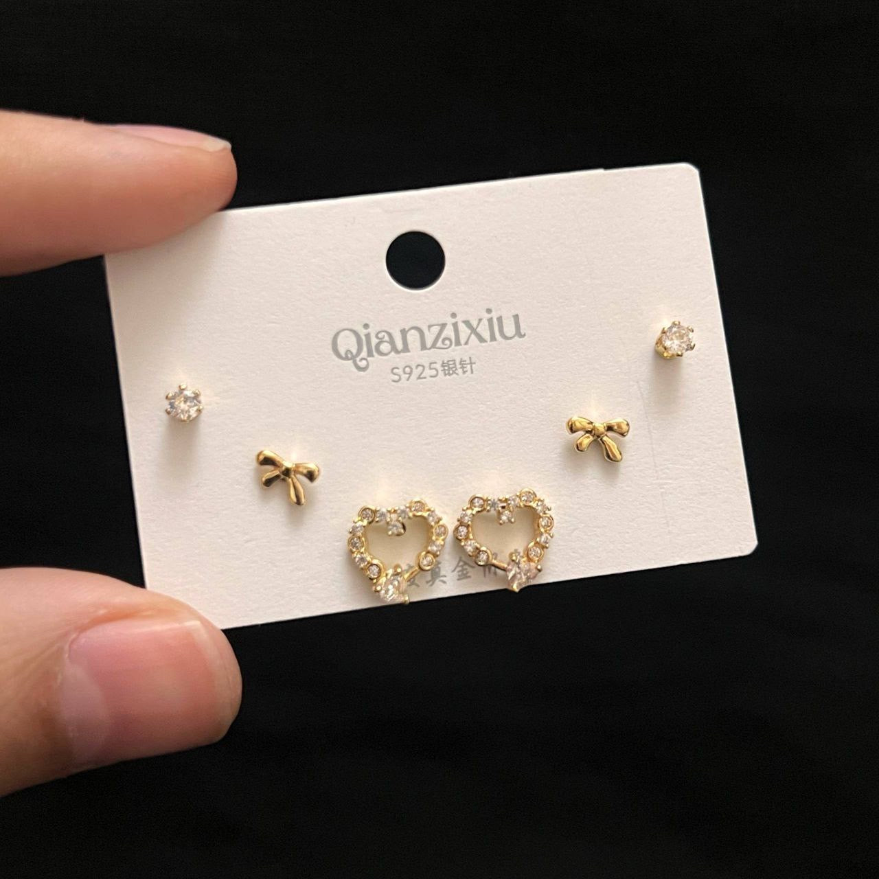 Chinese Gold Jewelry Set with Zircon Stones – 3 Pieces S1