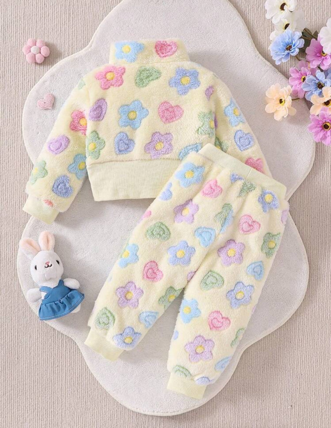 Baby Girls’ 2-Piece Outfit Set – White & Pink Zip-Up Top with Loose Pants