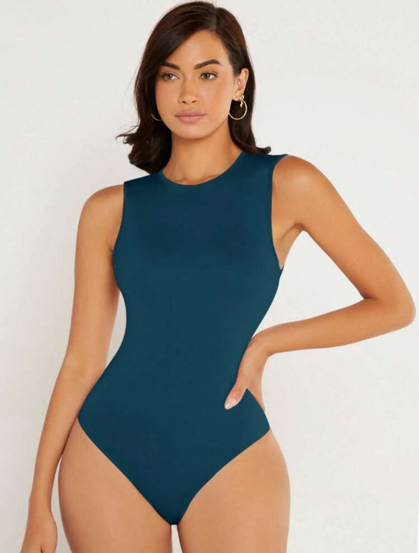 SHEIN BASICS Solid Round Neck Tank Bodysuit - MH1161 - MH1111