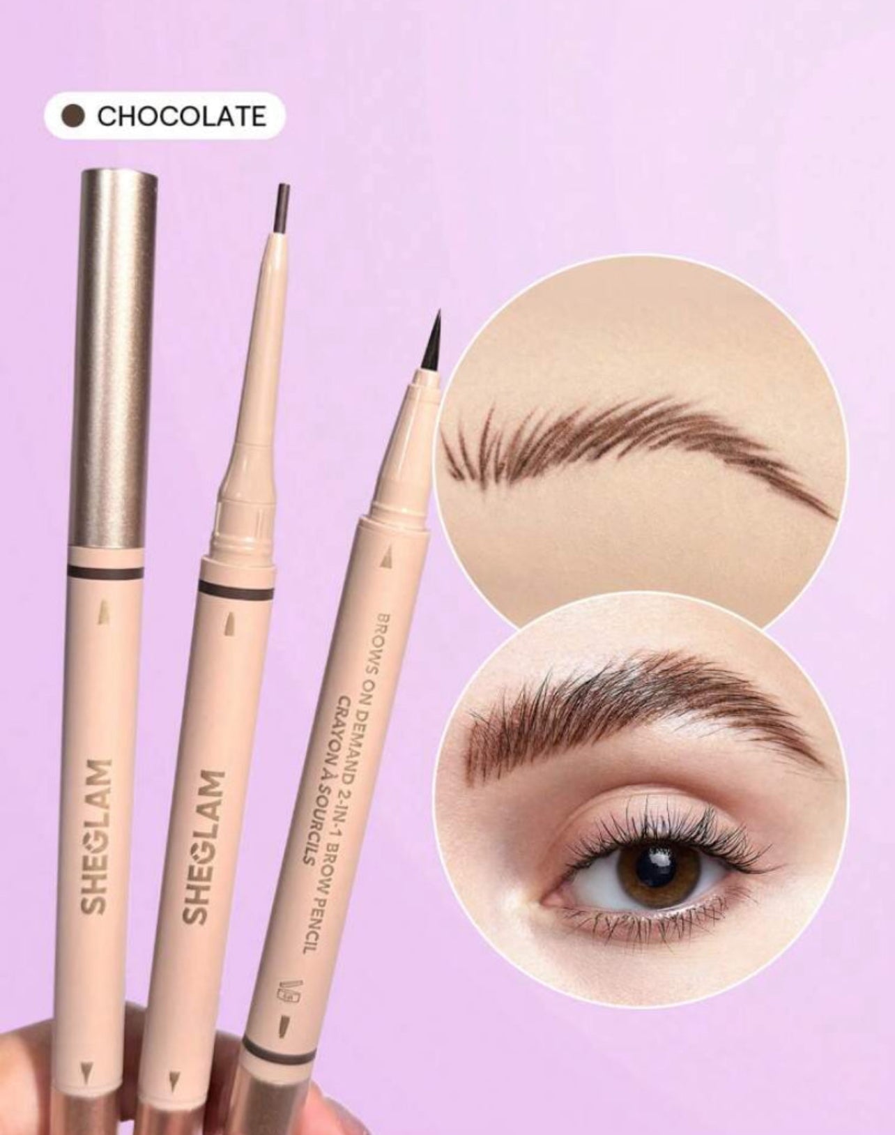 SHEGLAM Brows On Demand 2-In-1 Brow Pencil – Taupe | Waterproof Brow Pen & Cream Gel - MK4187