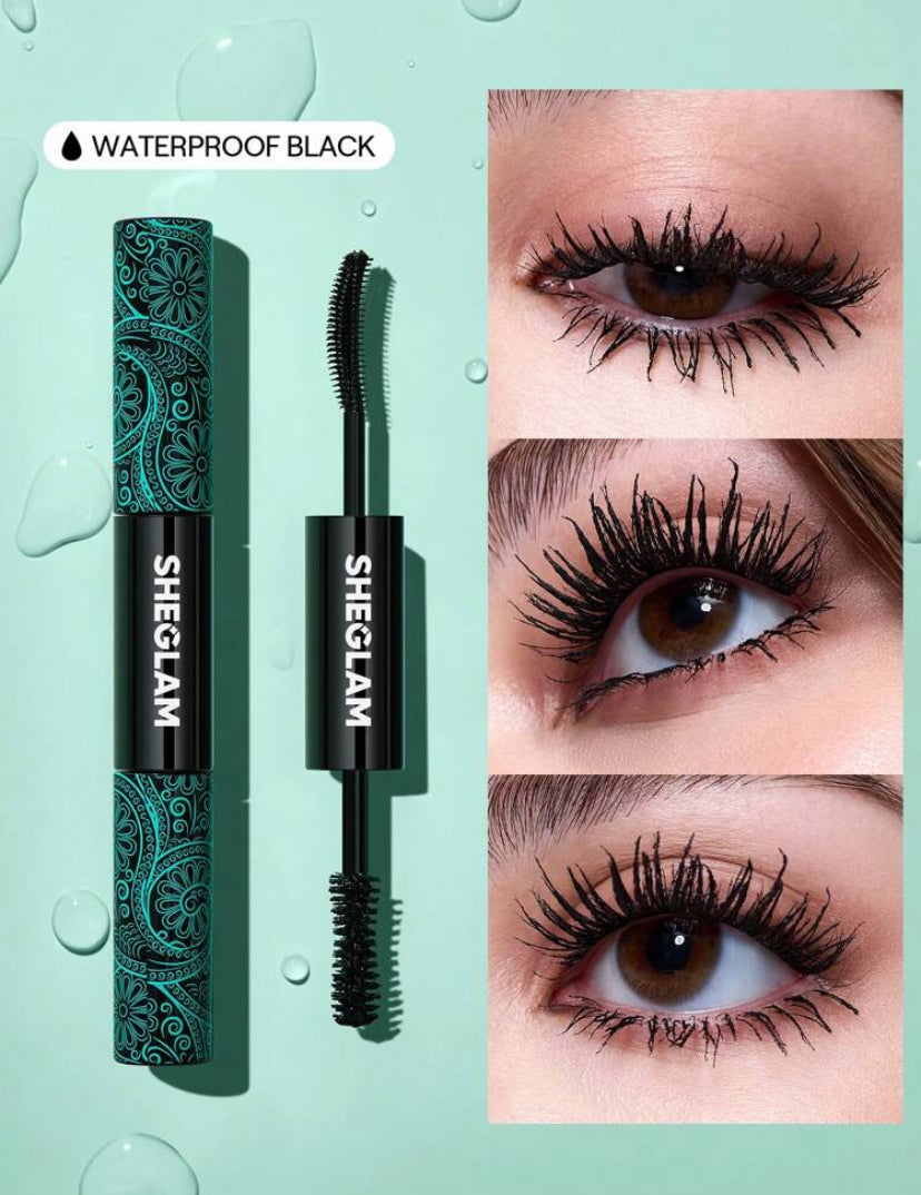 SHEGLAM All-In-One Volume & Length Mascara – 2-in-1 Waterproof Dual-Ended Brush for Curling & Thick Lashes - MK4201