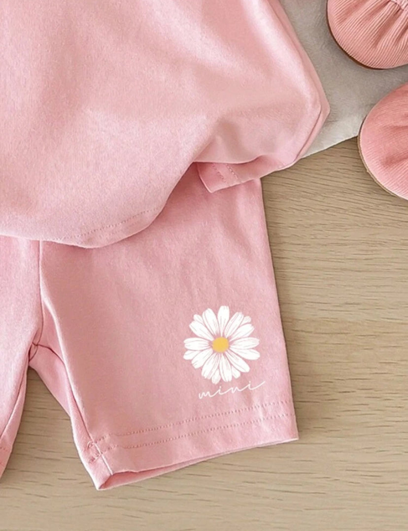 SHEIN ModeFlare Wear Baby Girl Casual Floral Top & Shorts Set – Summer Outfit (95% Cotton)