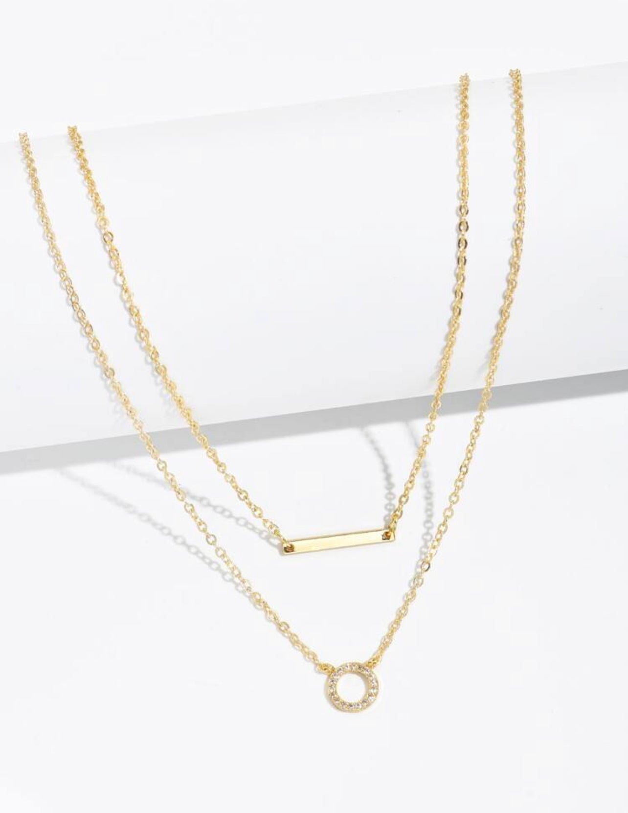 1pc Geometric Pendant Layered Necklace with Rhinestone – Stainless Steel Jewelry