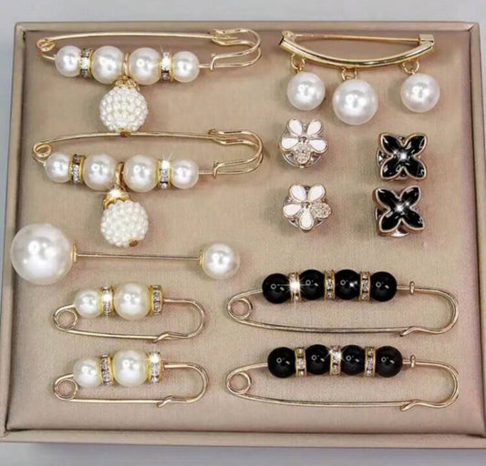 12-Piece Decorative Beaded Scarf Pins – Simple & Elegant Accessories for Clothing, Bags & Mor