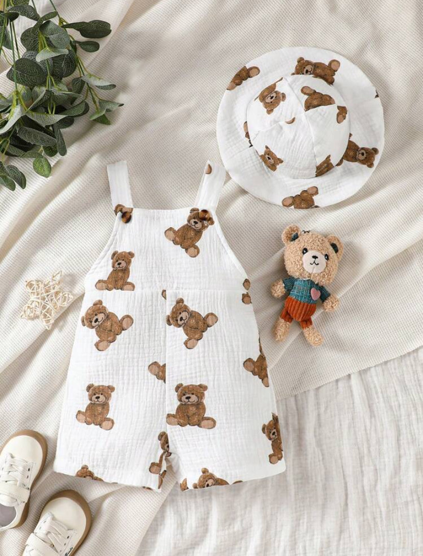 SHEIN Vintaside Baby Boy Bear Printed Overalls