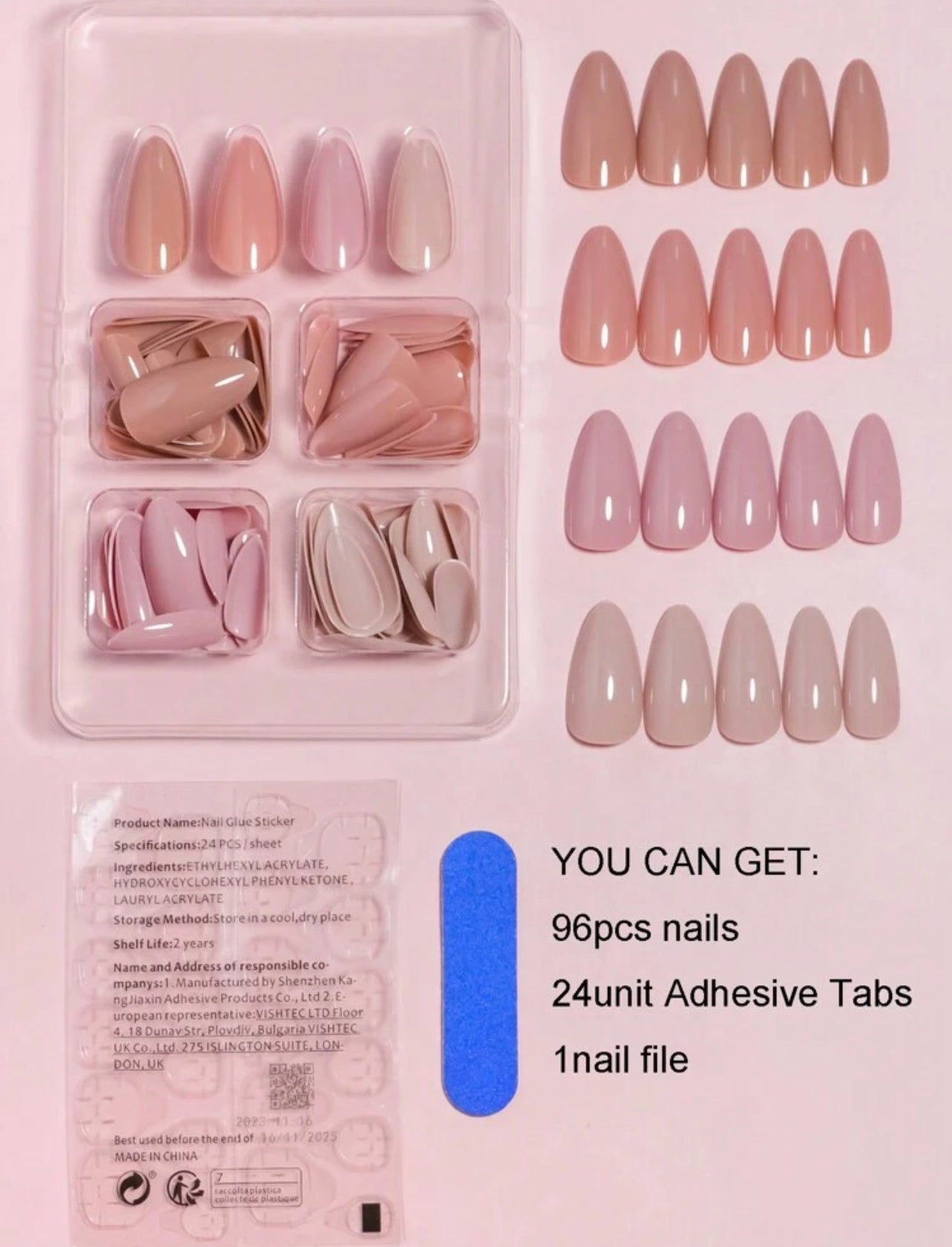 VV MEI JIA ER – 96pcs Gradient Almond Press-On Nails Set (4 Boxes) - DI6051 - DI6057