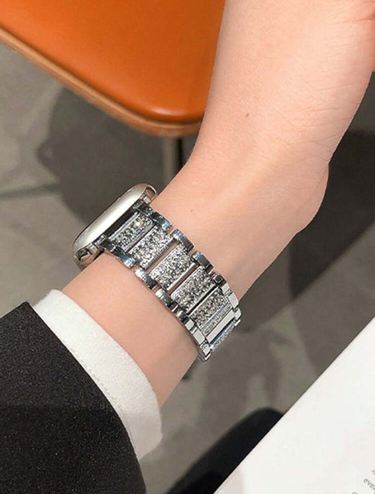 Women’s Luxury Bling Rhinestone Stainless Steel Apple Watch Band – Rose Gold / Silver – Compatible with Apple Watch Series 9/Ultra/8/7/SE/6/5/4/3/2/1 – 38mm 40mm 41mm 42mm 44mm 45mm 49mm – Fashion Bracelet Strap
