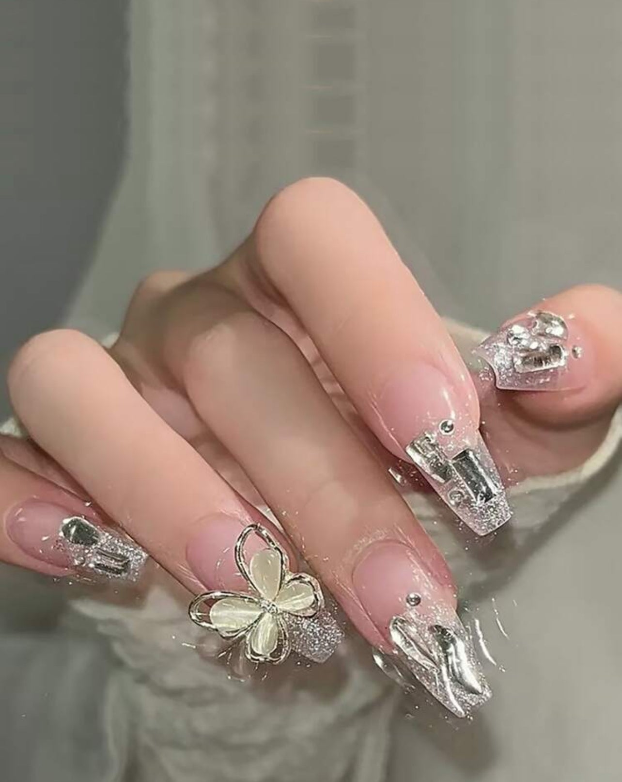 Somoving 24pcs Long Coffin Press-On Nails – Rhinestone Butterfly Decor with Jelly Glue & Nail File - DI6028 - DI6031 / DI6095
