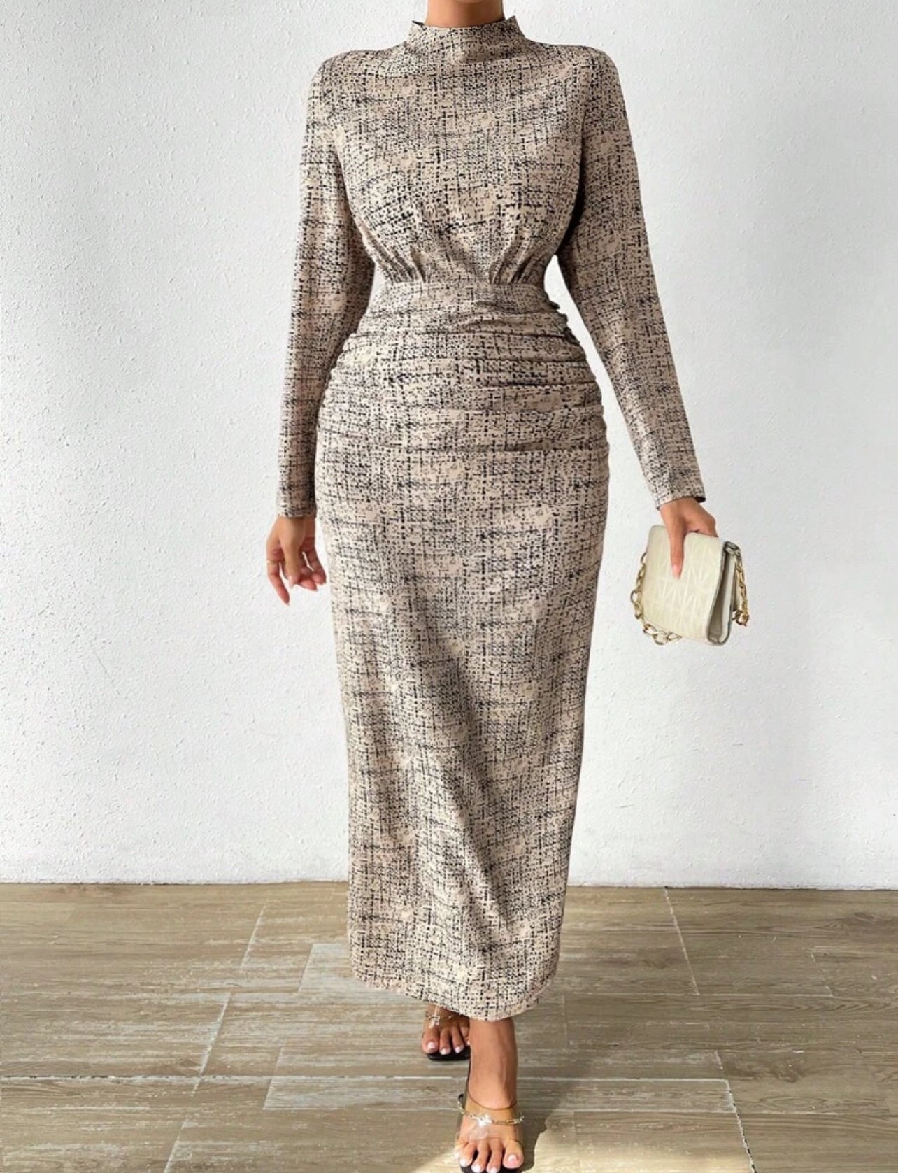 Printed Stand Collar Dress | SHEIN