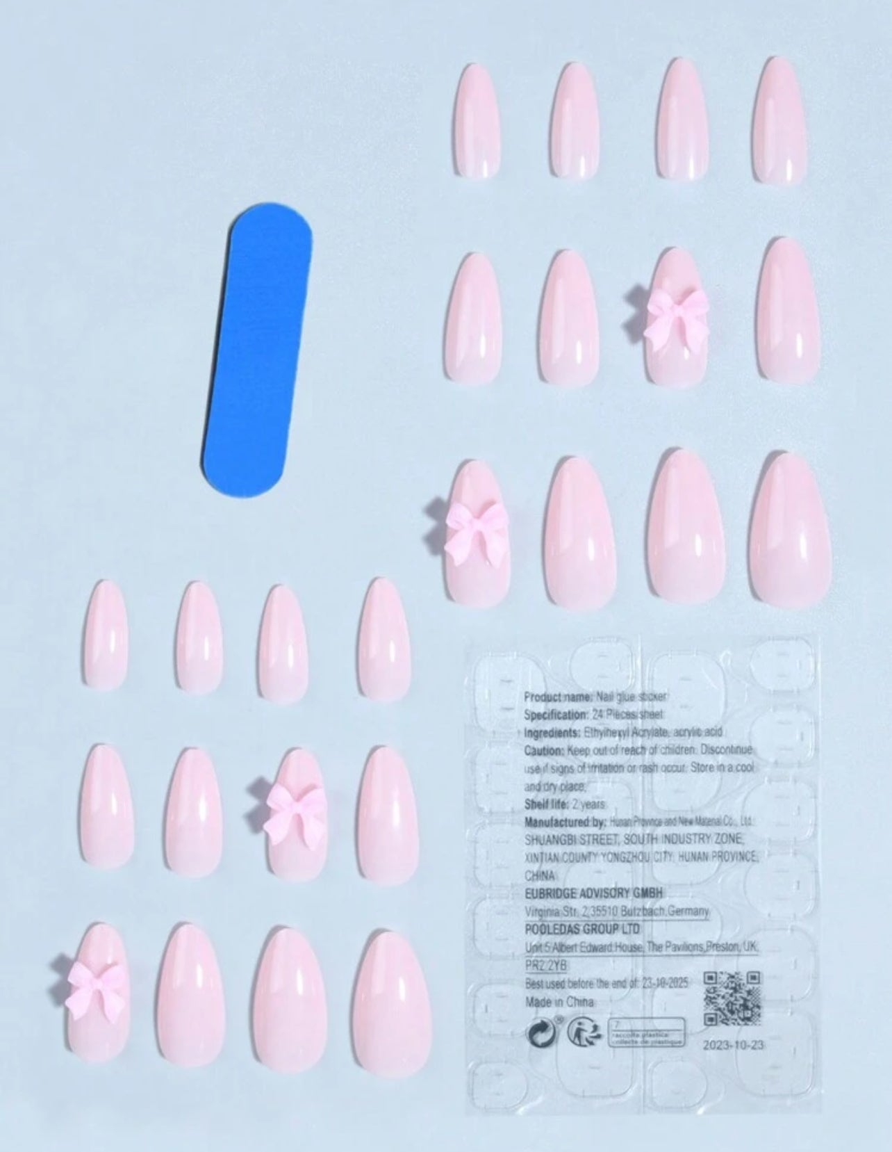 24pcs Pink Almond Glossy Butterfly Bow Press-On Nails Set with Jelly Adhesive & Nail File - DI6047 - DI6048