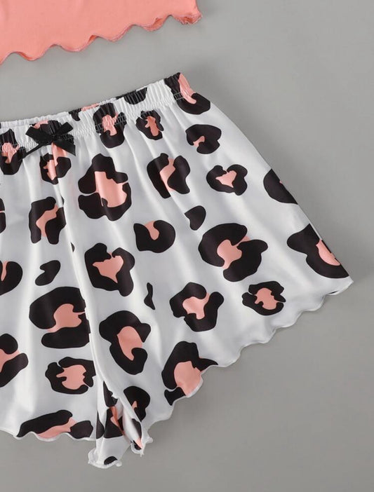 Letter Graphic Lettuce Trim Pajama Set – Women’s 2-Piece Sleepwear - MH1183