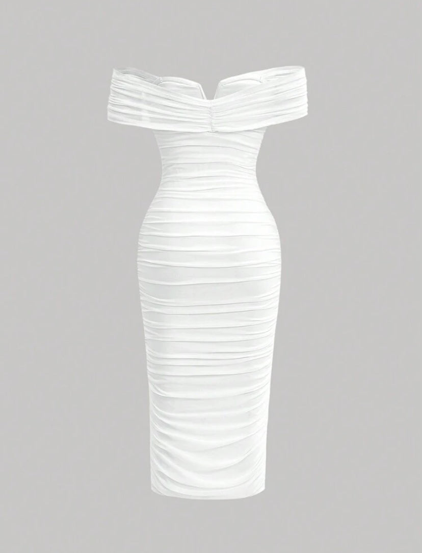 SHEIN MOD Women’s White Off-Shoulder Floral Dress – Romantic 3D Flower Summer Dress, Elegant Graduation Party Outfit